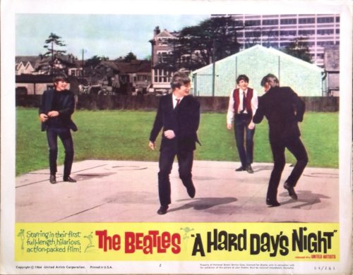 Vintage original US cinema Lobby Card for the Beatles' 1964 film debut, A Hard Day's Night, measuring 11 ins by 14 ins