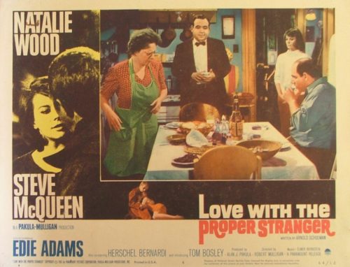 Original vintage US cinema Lobby Card for the 1963 movie, Love With the Proper Stranger, starring Steve McQueen, measuring 11 ins by 14 ins