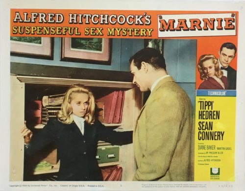 Original vintage US cinema Lobby Card for Hitchcock's 1964 film, Marnie, starring Sean Connery