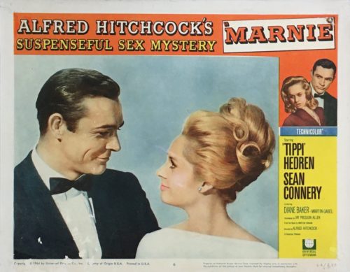 Original vintage US cinema Lobby Card for Hitchcock's 1964 film, Marnie, starring Sean Connery, measuring 11 ins by 14 ins