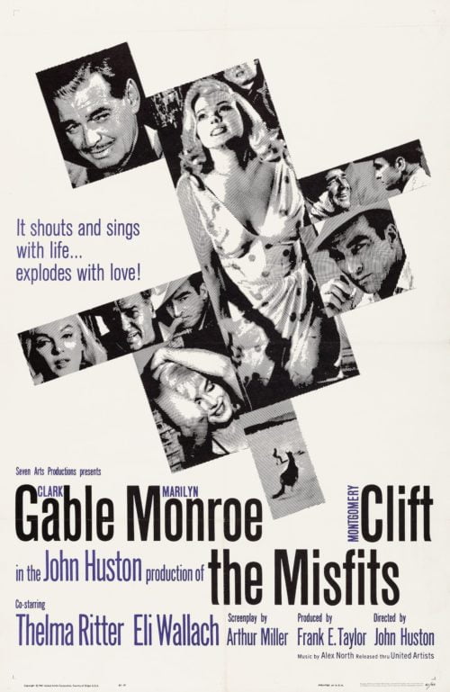 Original vintage US One Sheet cinema poster for 1961 movie The Misfits, directed by John Huston and starring Clark Gable and Marilyn Monroe, measuring 27 ins by 41 ins