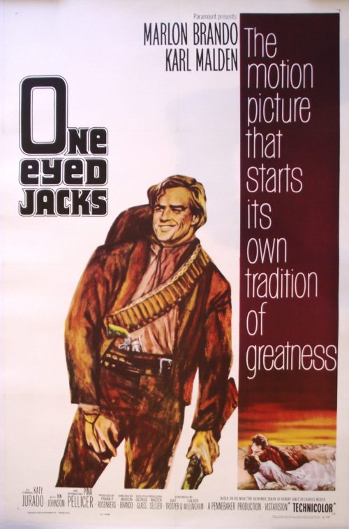 Original vintage US One Sheet cinema poster for the 1961 movie from Marlon Brando, One Eyed Jacks, measuring 27 ins by 41 ins