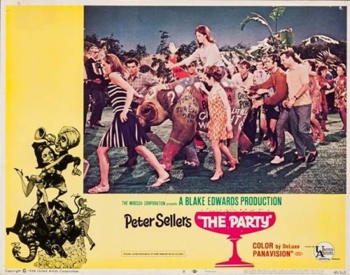 Vintage originalcinema lobby card from The Party featuring the elephant
