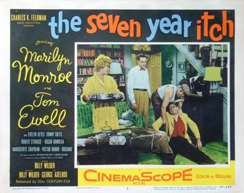 Original vintage US Lobby Card for 1955 comedy, the Seven Year Itch, starring Marilyn Monroe, measuring 11 ins by 14 ins