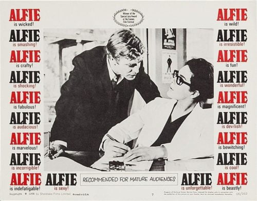 Original vintage US cinema lobby card for Michael Caine in Alfie
