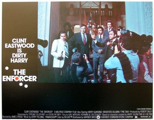 Original vintage US cinema Lobby Card for 1976 Dirty Harry movie, The Enforcer