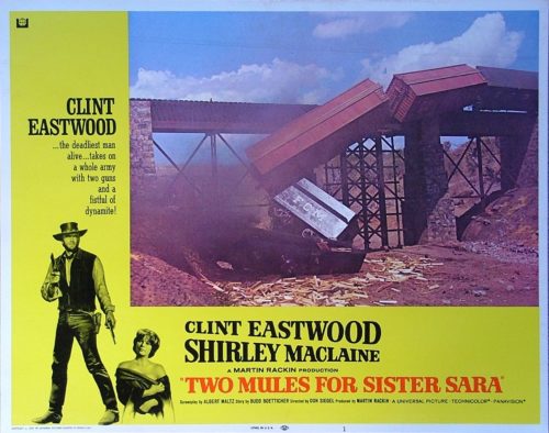 Original vintage US cinema lobby card poster for Clint Eatswood western, Two Mules for Sister Sara