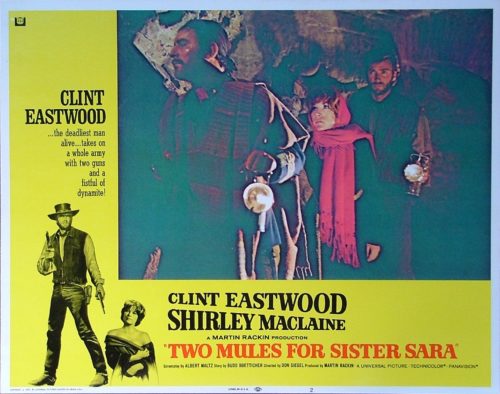 Original vintage US cinema lobby card poster for Clint Eatswood western, Two Mules for Sister Sara