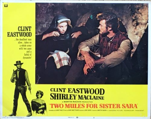 Original vintage US Lobby Card for 1970 western, Two Mules for sister Sara