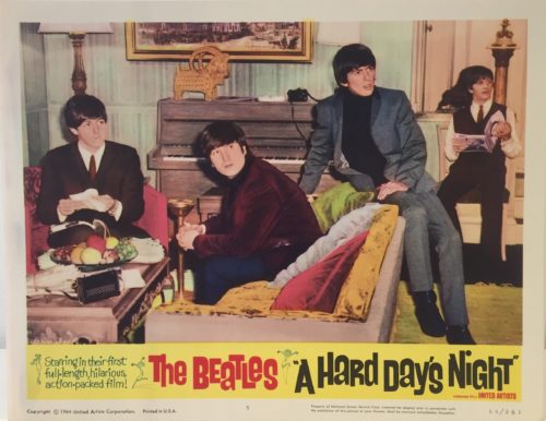 Original vintage US lobby card cinema poster for The Beatles first movie, A Hard Day's Night
