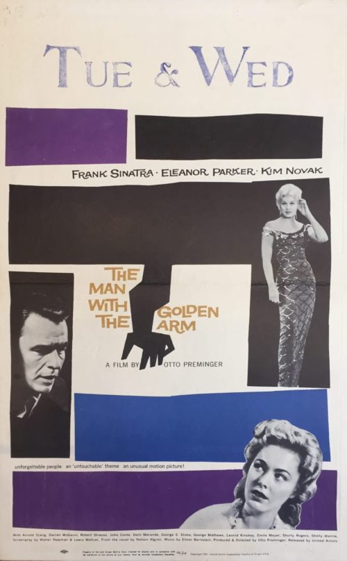 Original vintage US cinema window card poster with Saul Bass art for The Man With the Golden Arm