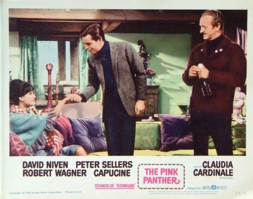Original vintage US cinema lobby card poster for 1964 comedy classic, The Pink Panther