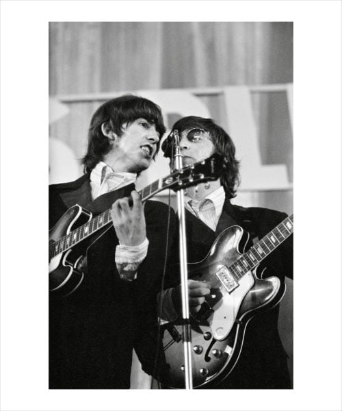 Exclusive limited edition photographic print of George Harrison and John Lennon of the Beatles