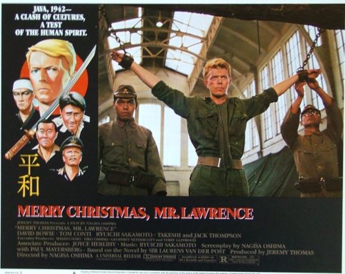 Original vintage US lobby card cinema poster for Merry Christmas Mr Lawrence starring David Bowie