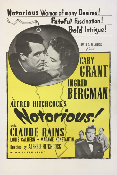 original vintage US One Sheet cinema poster for Hitchcock thriller, Notorious