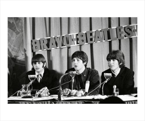 Exclusive limited edition photographic print showing The Beatles at a press conference in Germany