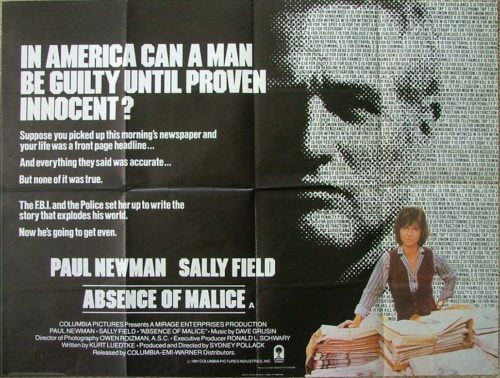 Original UK cinema movie poster for Paul Newman in Absence of Malice