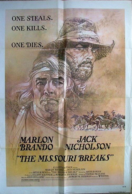 Original vintage US cinema poster for the movie, The Missouri Breaks, starring Jack Nicholson and Marlon Brando