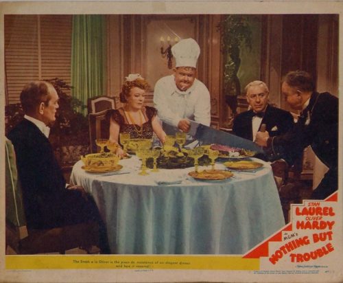 Original vintage US cinema lobby card movie poster for Laurel and Hardy in Nothing But Trouble