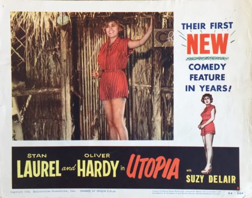 Original vintage US cinema lobby card movie poster for Laurel and Hardy comedy, Utopia