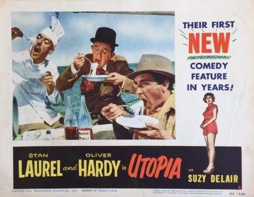 Original vintage US cinema lobby card movie poster for Laurel and Hardy comedy, Utopia