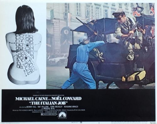 Original vintage US cinema lobby card for Michael Caine classic crime caper The Italian Job