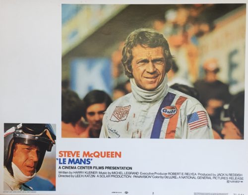 Original vintage lobby card movie poster for Steve McQueen racing film, Le Mans