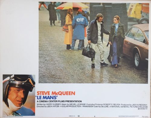 Original vintage lobby card movie poster for Steve McQueen racing film, Le Mans