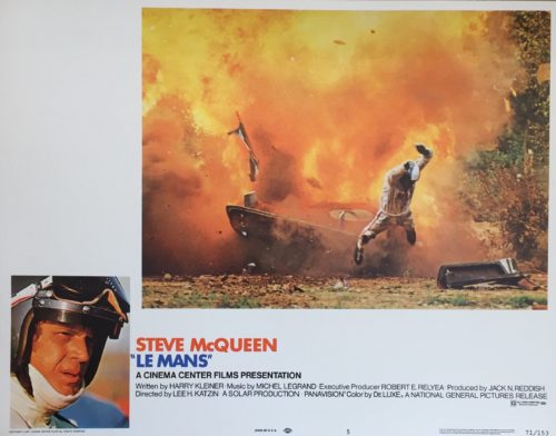 Original vintage lobby card movie poster for Steve McQueen racing film, Le Mans