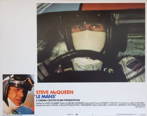 Original vintage lobby card movie poster for Steve McQueen racing film, Le Mans