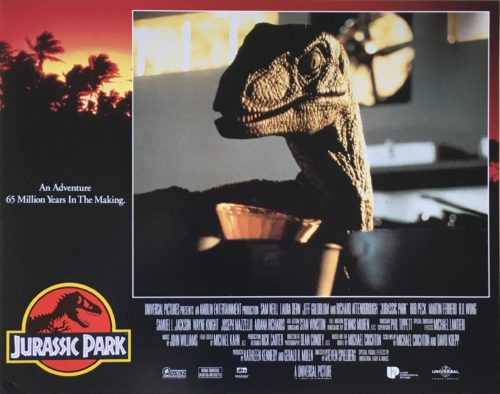 Original vintage US cinema lobby card movie poster for Jurassic Park