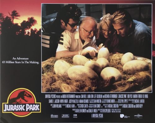 Original vintage US cinema lobby card movie poster for Jurassic Park