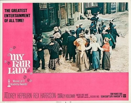 Original vintage US cinema lobby card poster for multi-Oscar winning musical My Fair Lady starring Audrey Hepburn