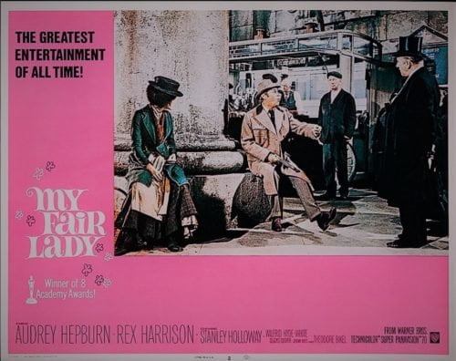 Original vintage US cinema lobby card poster for multi-Oscar winning musical My Fair Lady starring Audrey Hepburn