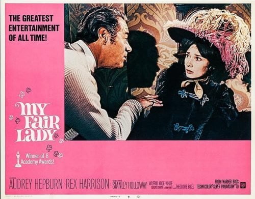Original vintage US cinema lobby card poster for multi-Oscar winning musical My Fair Lady starring Audrey Hepburn