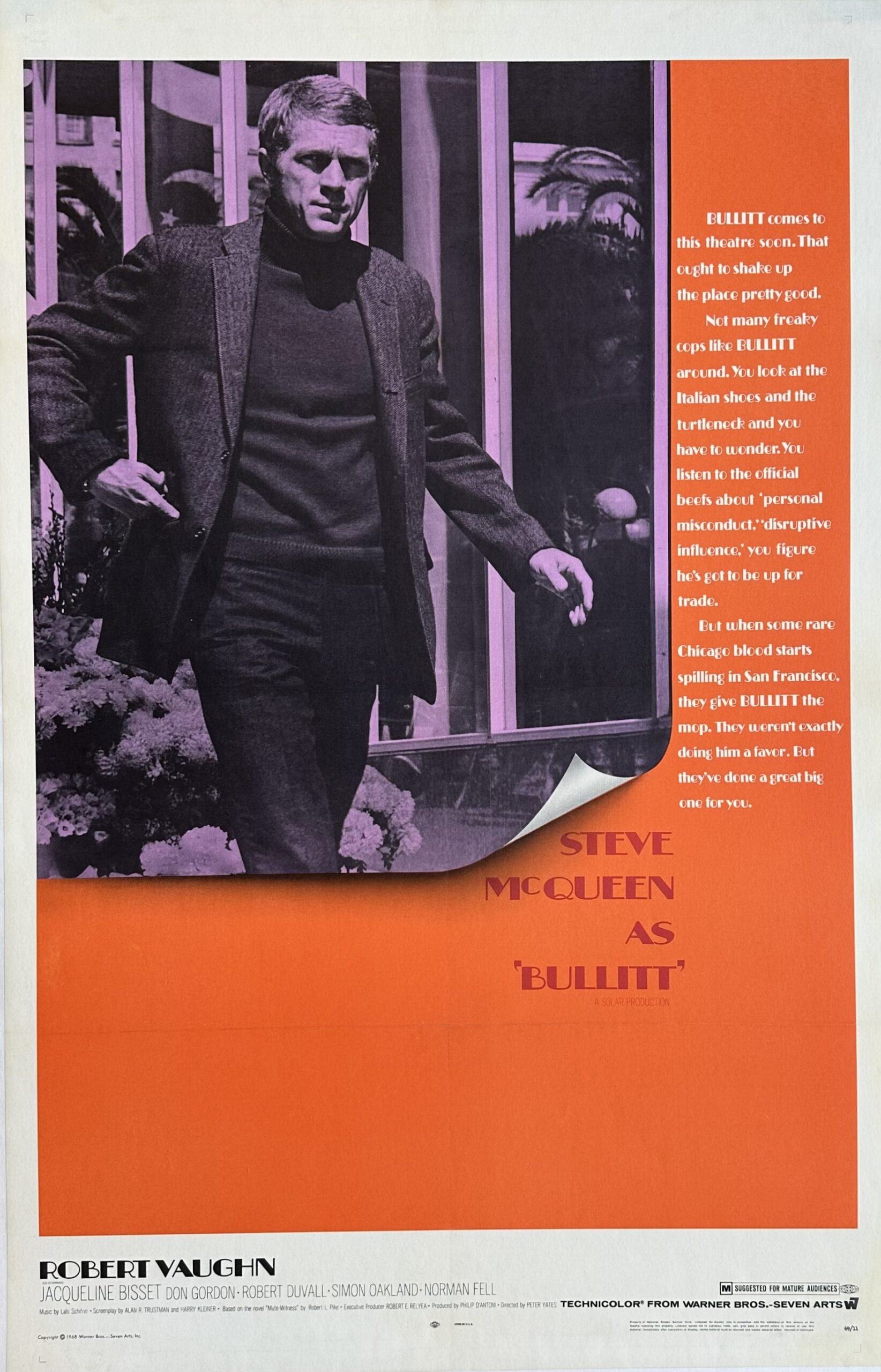 Original vintage cinema movie poster for Steve McQueen in Bullitt