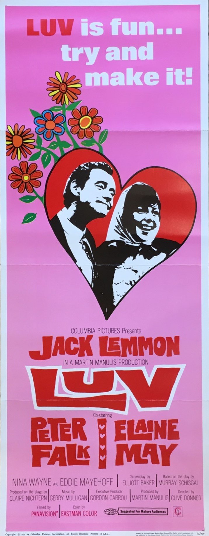 Vintage original US movie poster for 1967 Jack Lemmon film Luv.