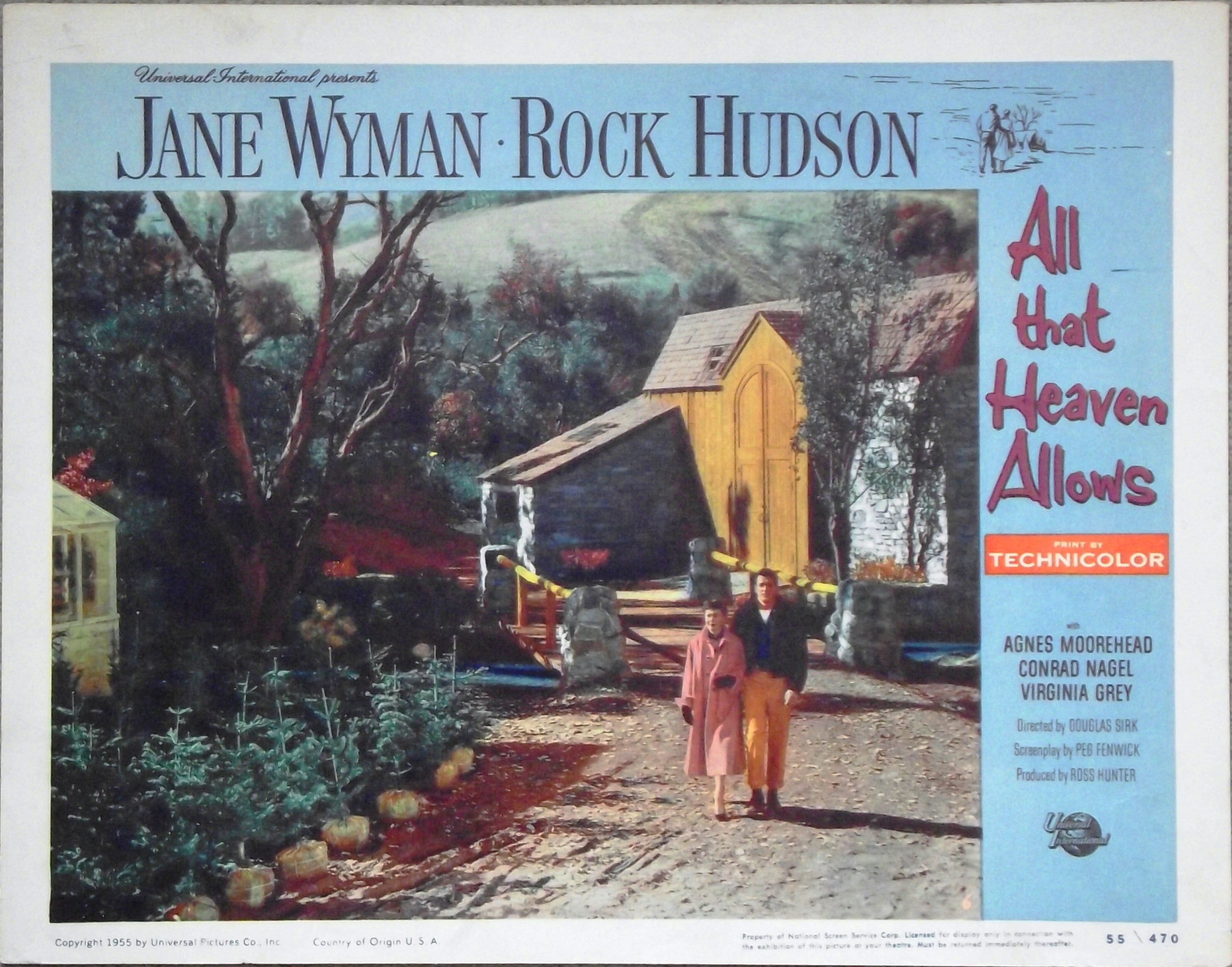 Original vintage US cinema lobby poster for Douglas Sirk movie with Rock Hudson, All That Heaven Allows