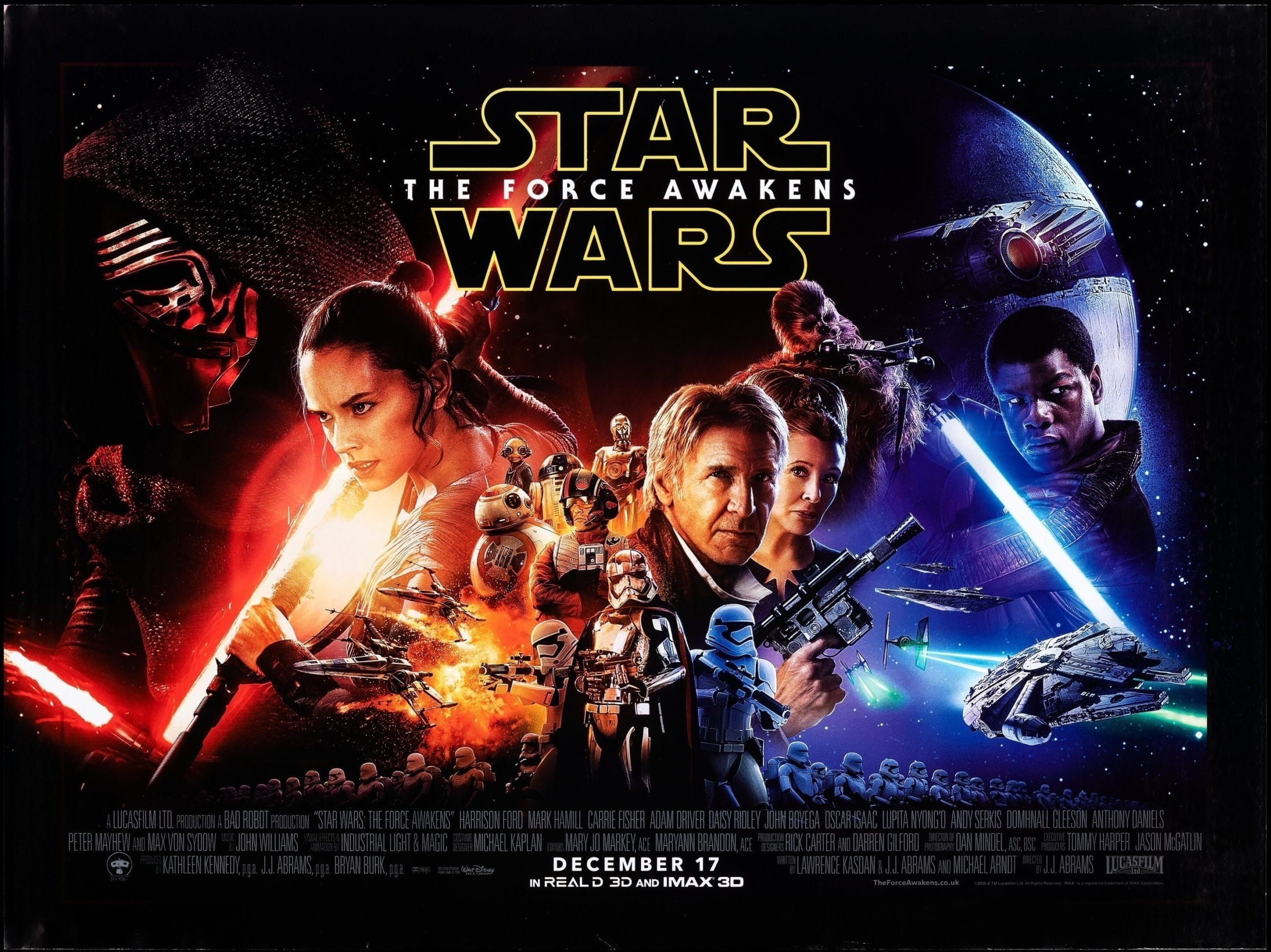 Original vintage UK cinema movie poster for Star Wars - The Force Awakens