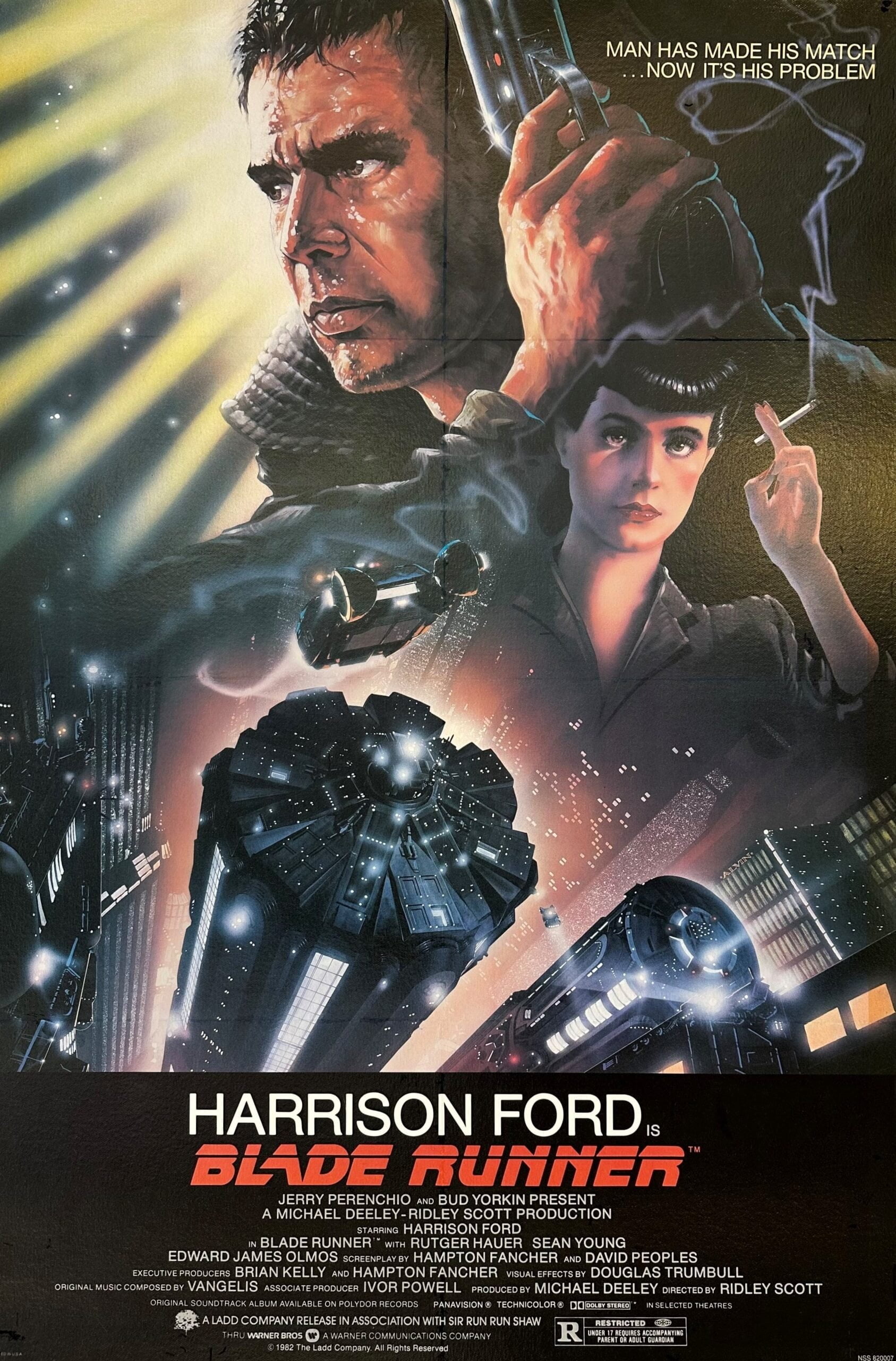 Original vintage movie poster for Harrison Ford in Blade Runner