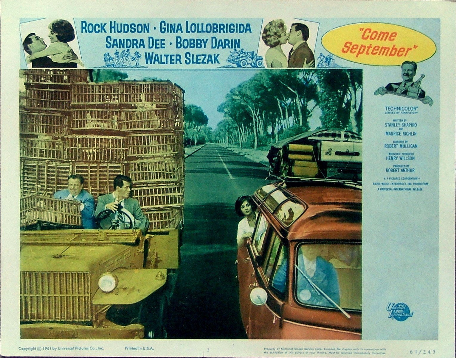 Original vintage US cinema lobby card poster for 1961's Come September starring Rock Hudson and Gina Lollobrigida