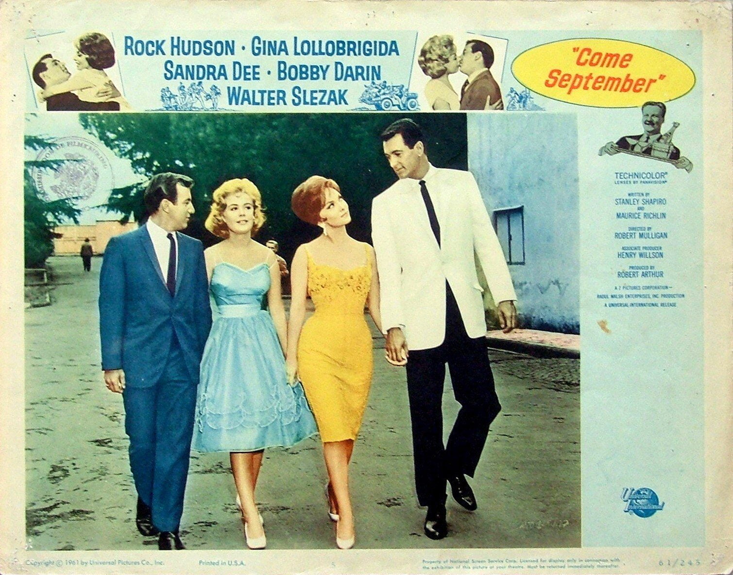 Original vintage US cinema lobby card for 1961 romantic comedy movie Come September starring Rock Hudson and Gina Lollobrigida