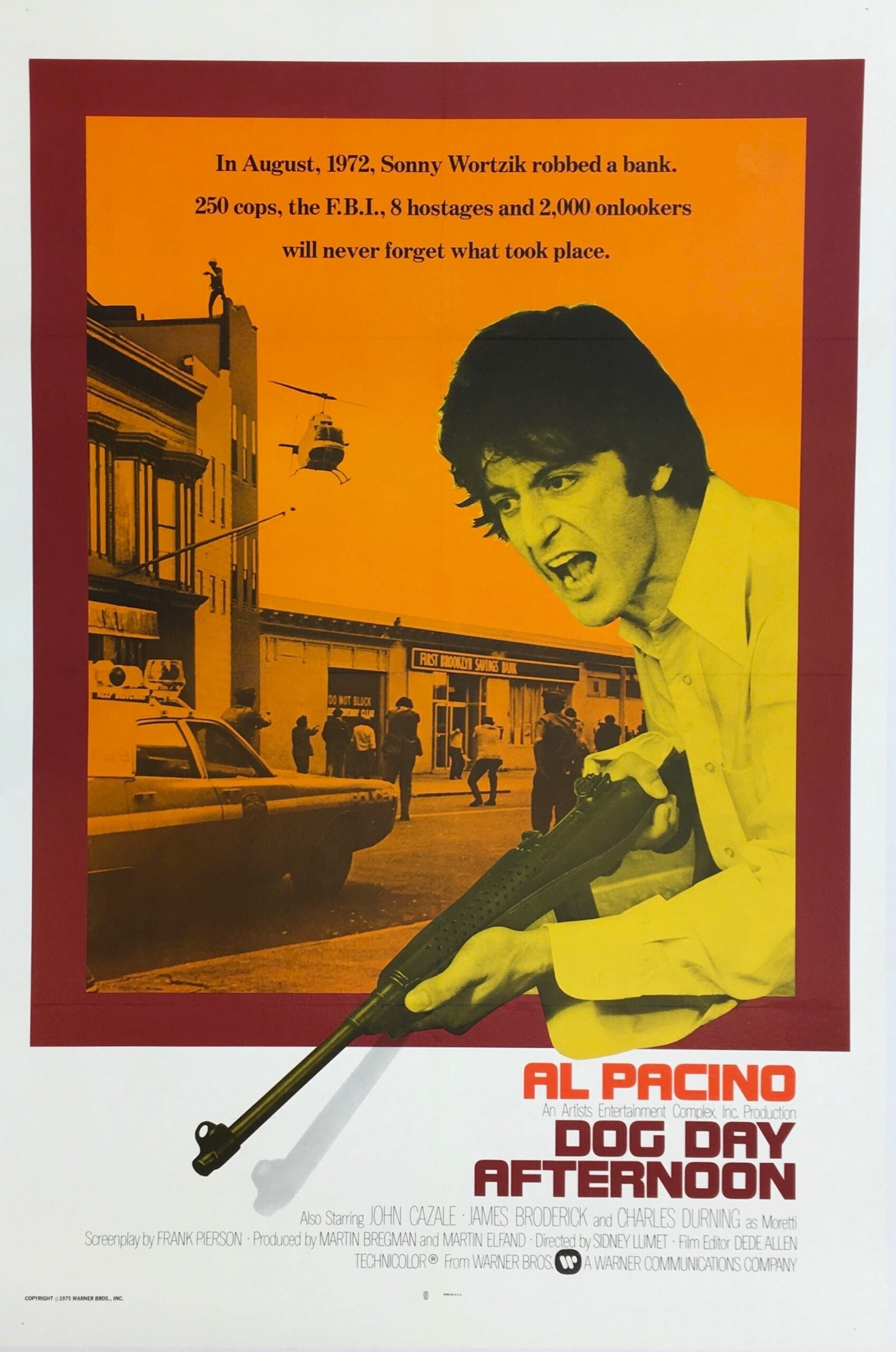 Original vintage cinema movie poster for Dog Day Afternoon, starring Al Pacino