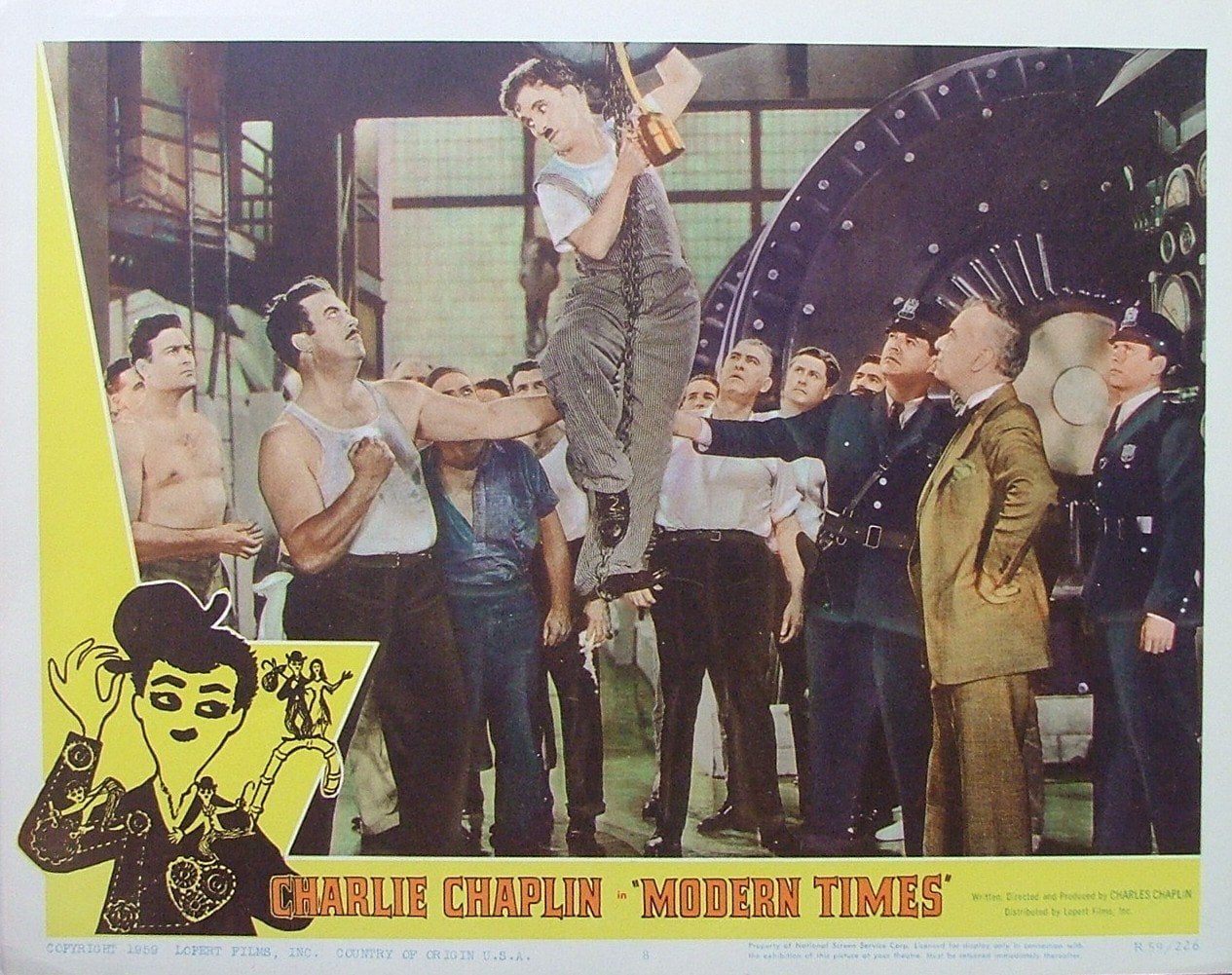 Original vintage cinema lobby card movie poster for Modern Times starring Charlie Chaplin