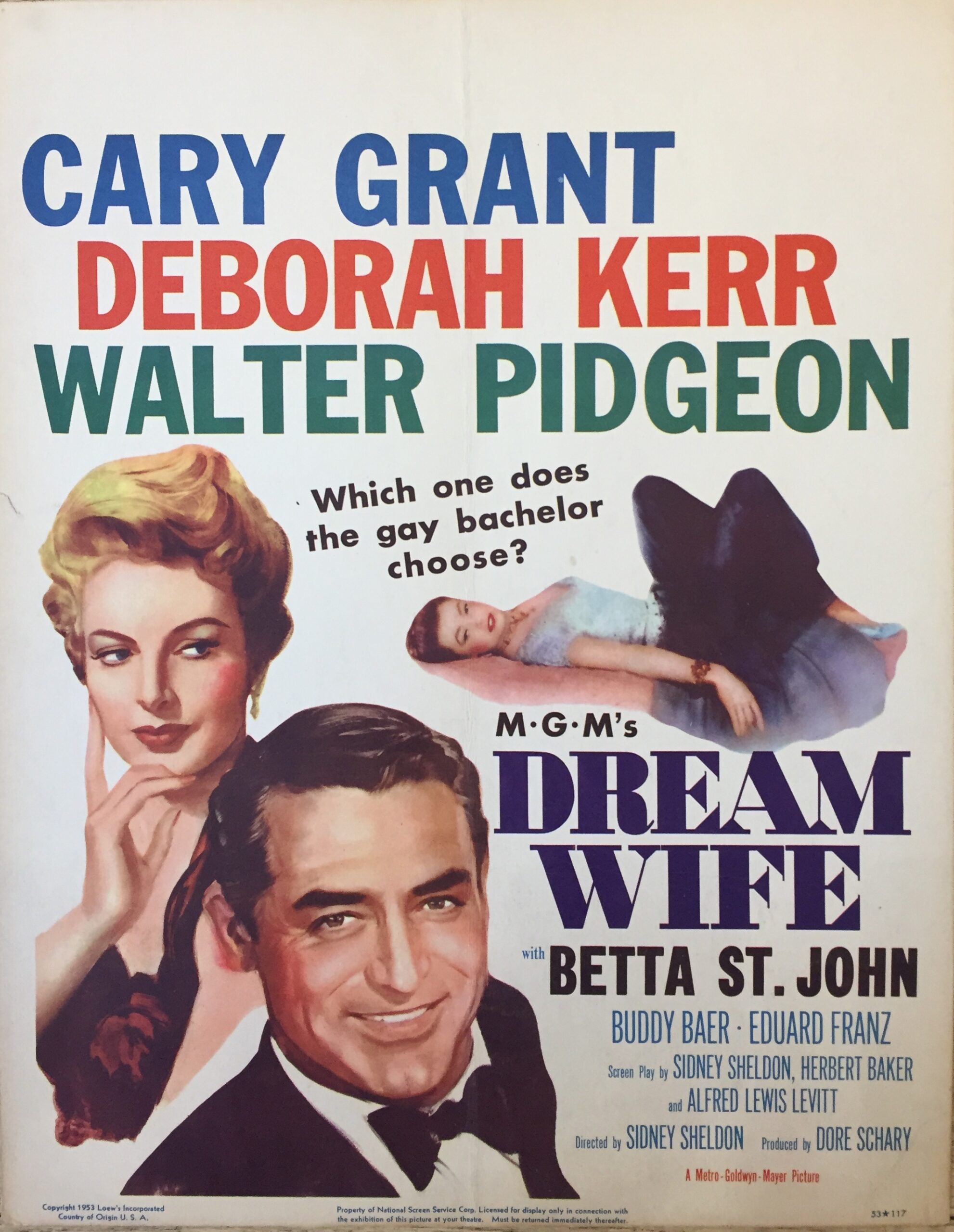 Vintage original US window card for 1953 Cary Grant movie Dream Wife