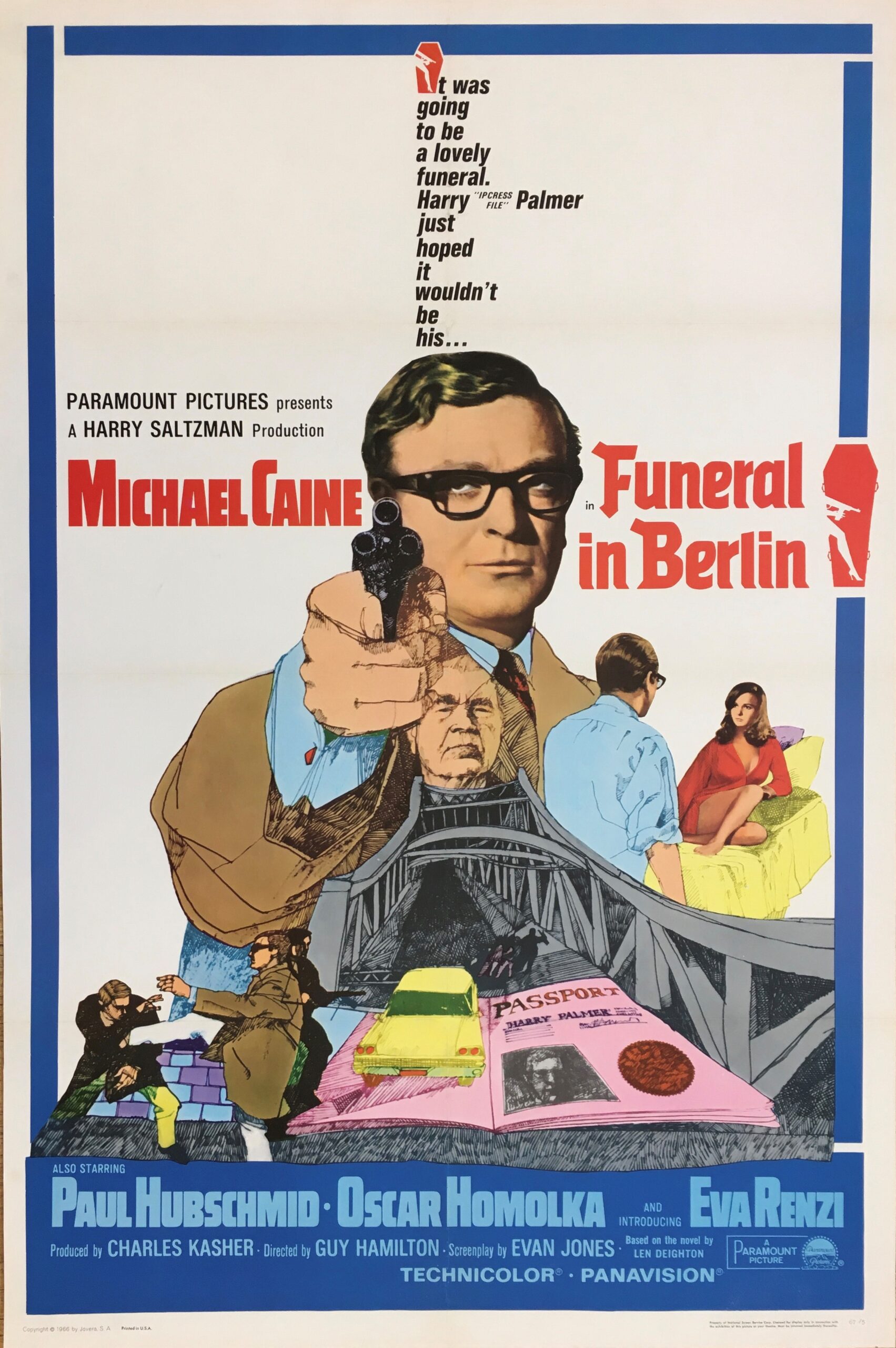 Original vintage cinema movie poster for Funeral in Berlin, starring Michael Caine