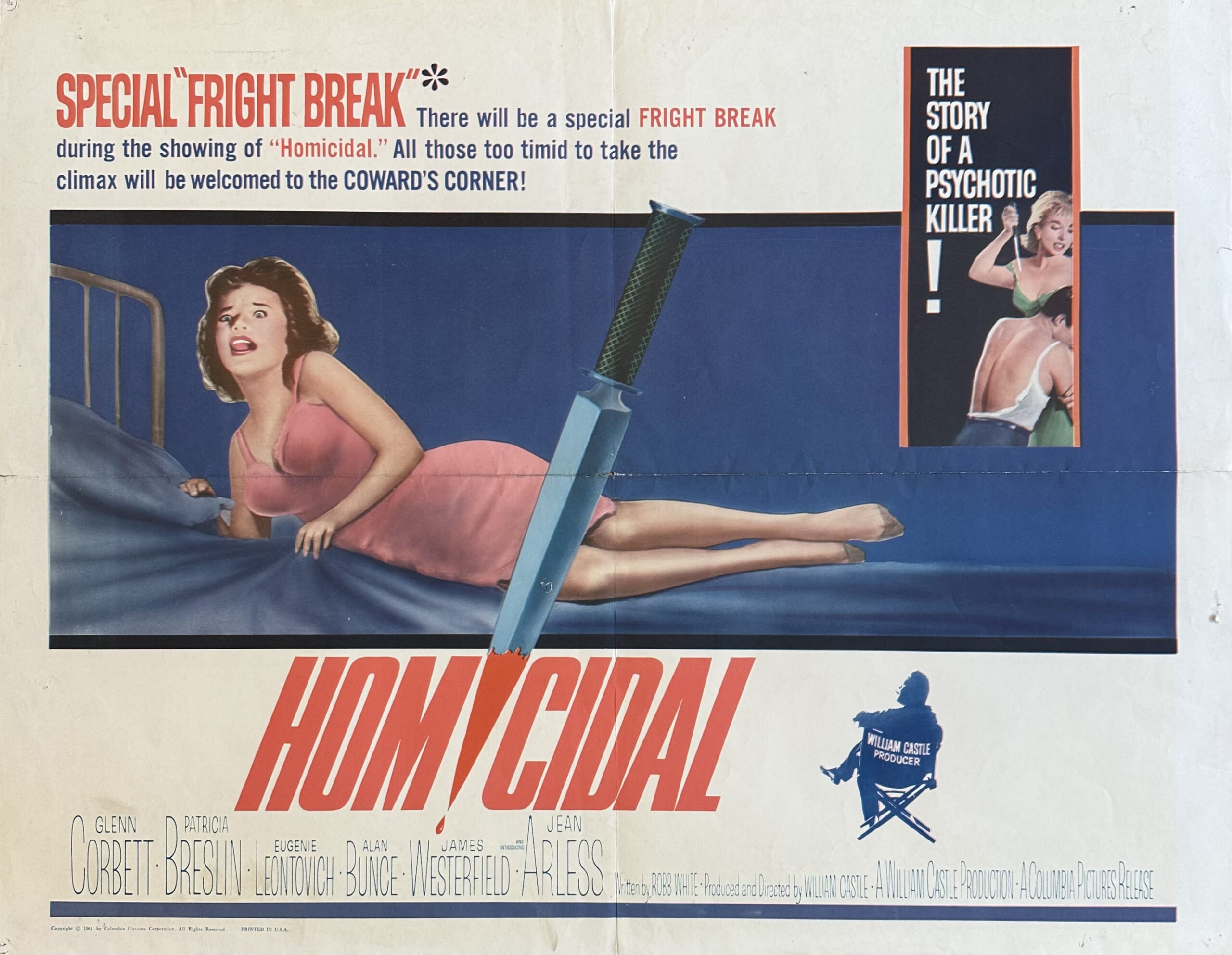 Original vintage cinema poster for William Castle's Homicidal