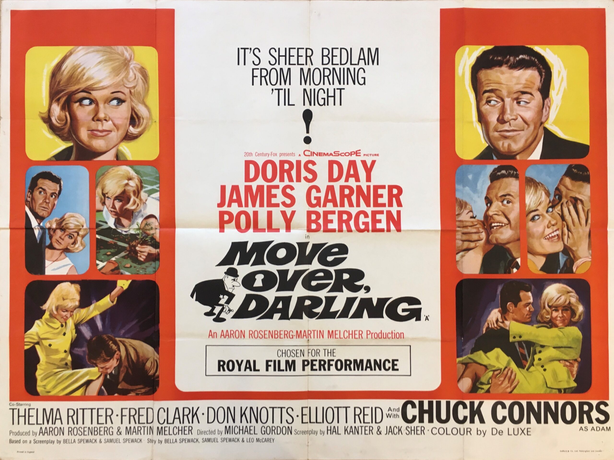 Original vintage UK Quad cinema film poster for Doris Day and James Garner movie Move Over Darling.
