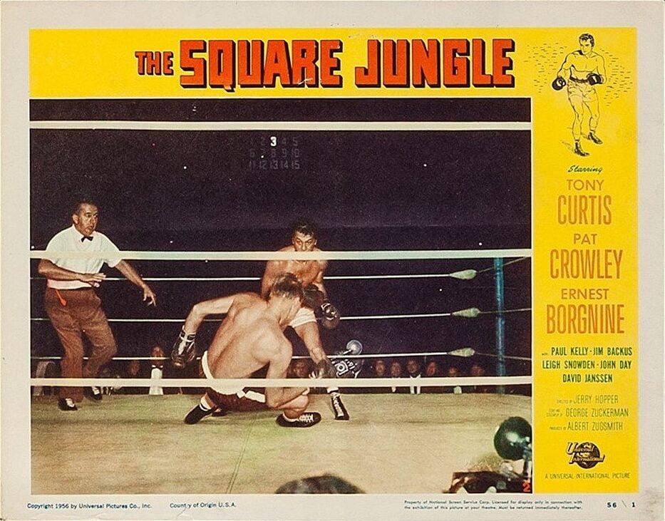 Vintage original US cinema poster for 1955 boxing film, The Square Ring starring Tony Curtis and Ernest Borgnine.