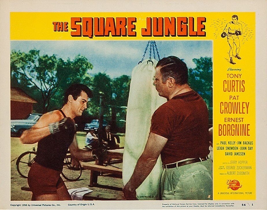 Vintage original US cinema poster for 1955 boxing film, The Square Ring starring Tony Curtis and Ernest Borgnine.